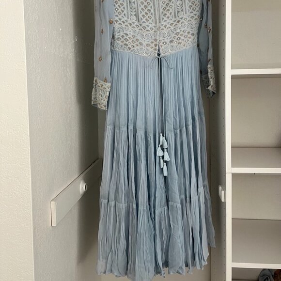 Sky Blue Anarkali Suit With Center Slit Adorn In Thread Embroidery - Picture 5 of 8